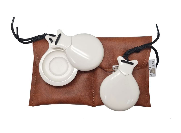 Castañuelas de Vidrio Blanco con Pico Profesional. Doble Caja de Resonancia. Castañuelas del Sur