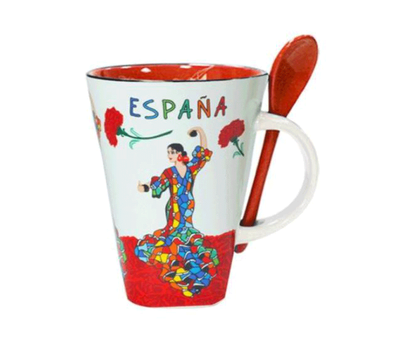 Flamenco Dancer Mug with a Spoon. Trencadis Guadi Collection By Ole Mosaic