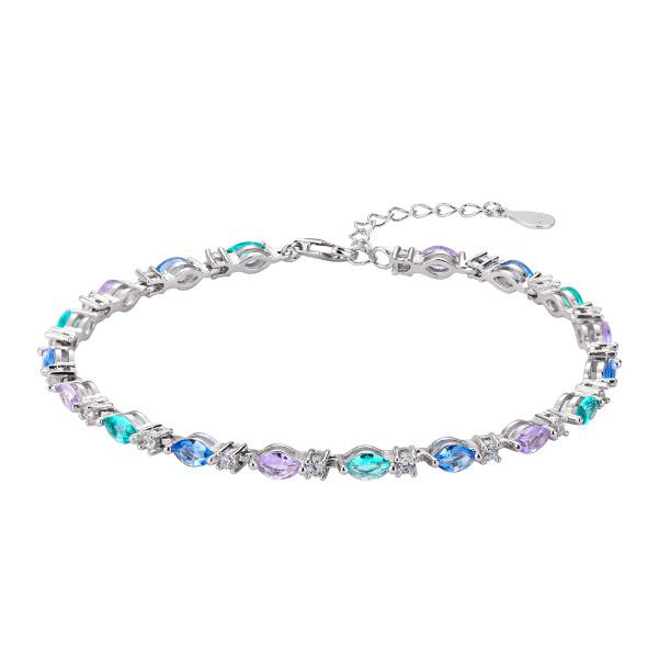 Bracelet en Argent Plaqué Rhodium avec Strass de Couleur