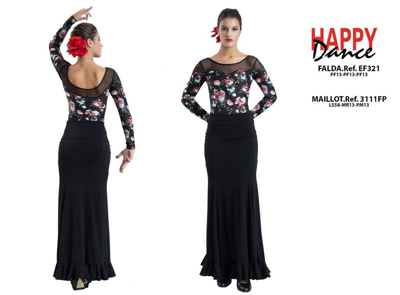 Falda de Flamenco Negra Happy Dance. EF321