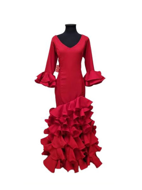 Talla 50. Traje de Flamenca Liso Rojo. Ana