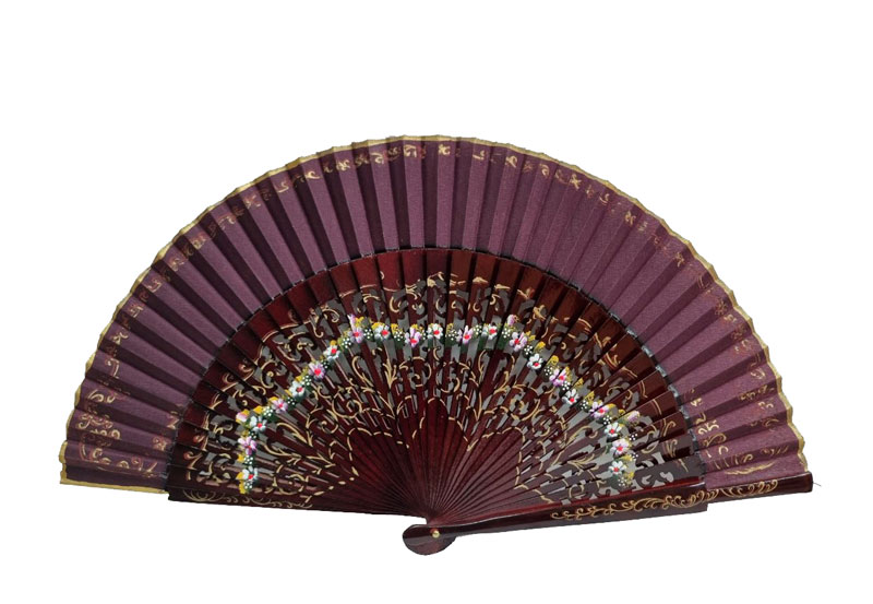 Garnet Fan with Openwork and Sycamore Wood Floral Decoration. Ref. 53GRNT