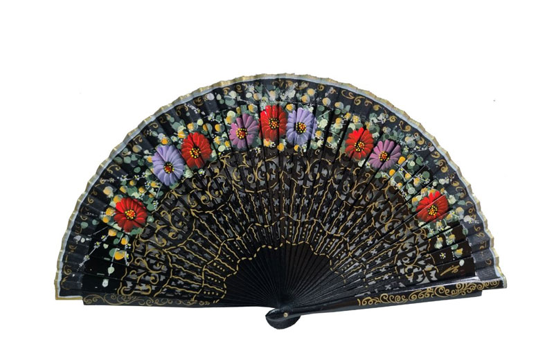 Black Fan With Openwork and Floral Decoration. Ref. 0001 