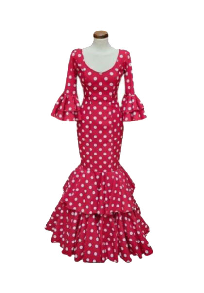 Talla 34. Trajes de Flamenca Modelo Lola. Rojo Lunar Blanco