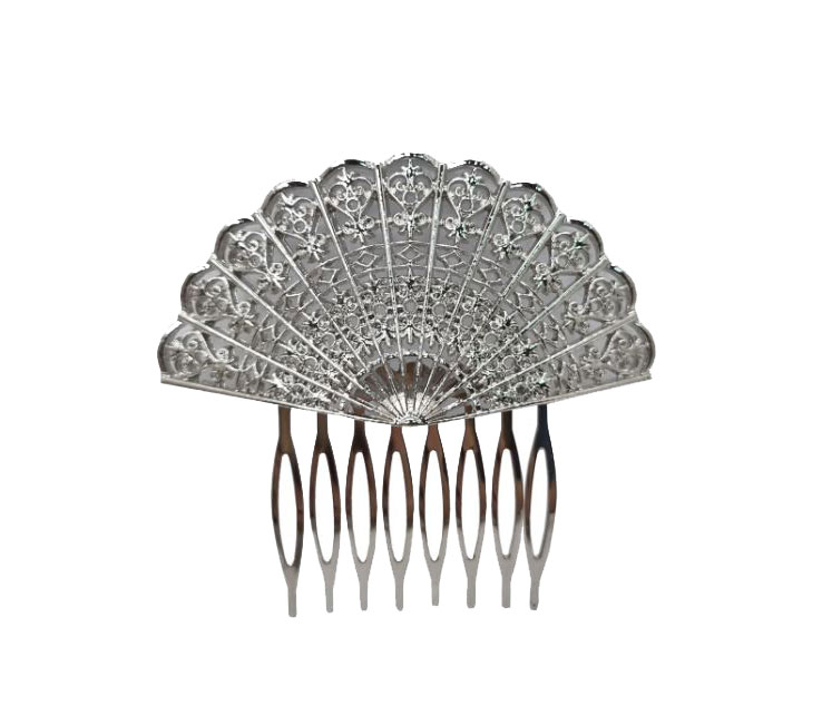 Silver Plated Flamenco Comb with Fan and Filigree Design