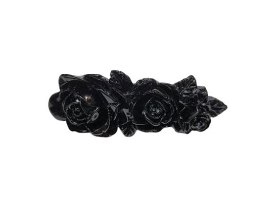 Resin Rose Trio Brooch. Black