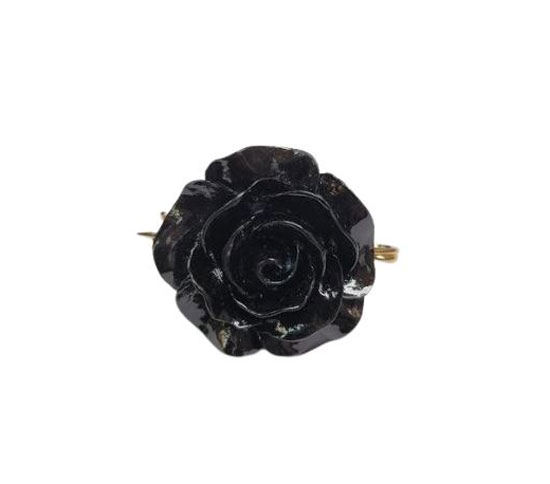 Broche de Rosa en Resina para Mantoncillo Flamenco. Negro