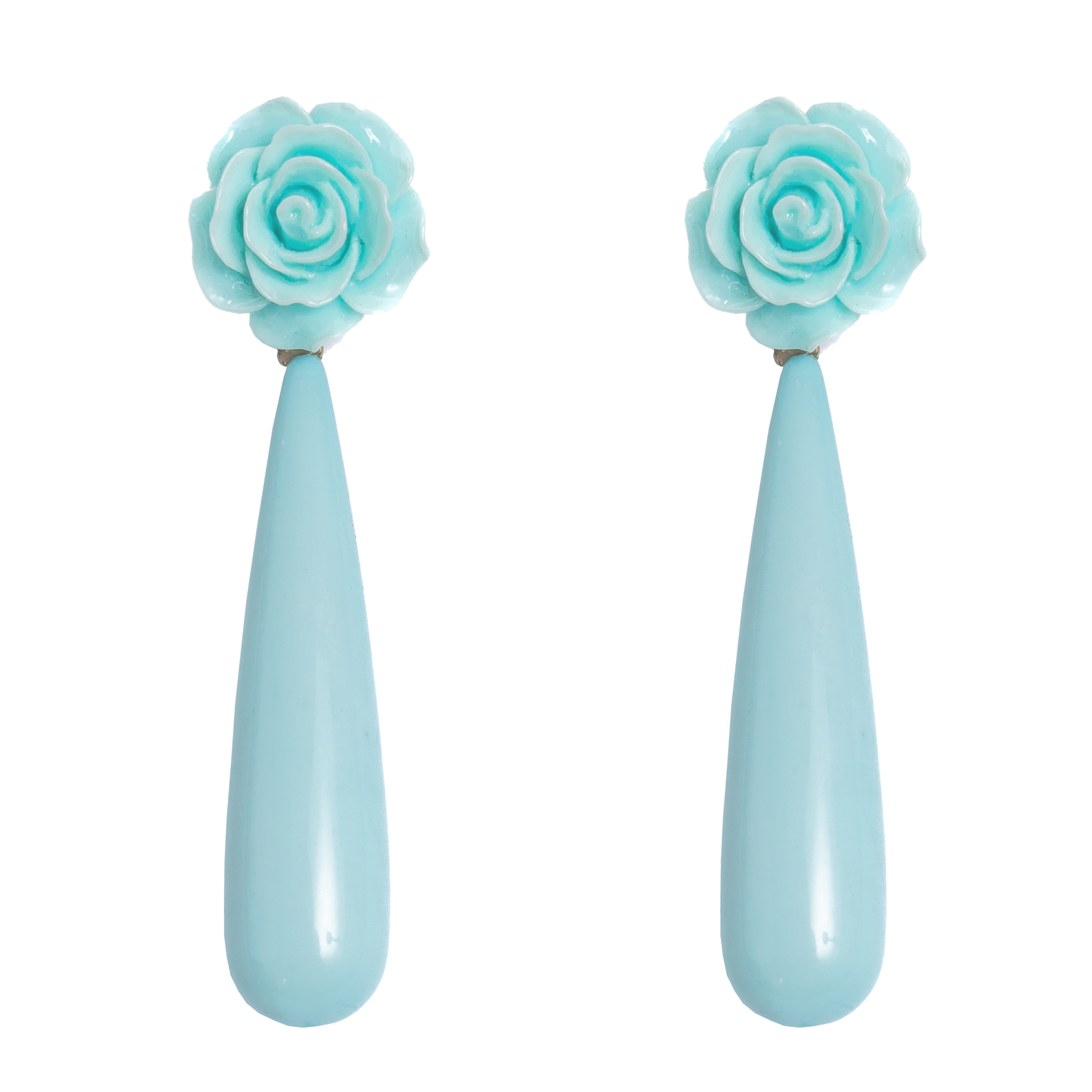 Tear Drop Flamenco Earrings in Light Blue