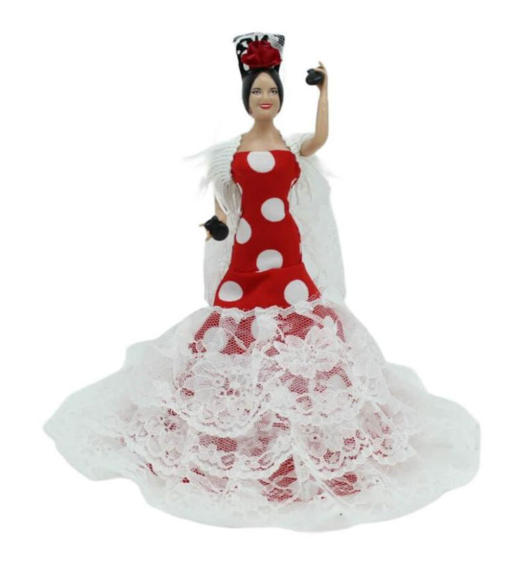 Poupées Flamenco Andalouses avec Robe Rouge à Pois Blancs