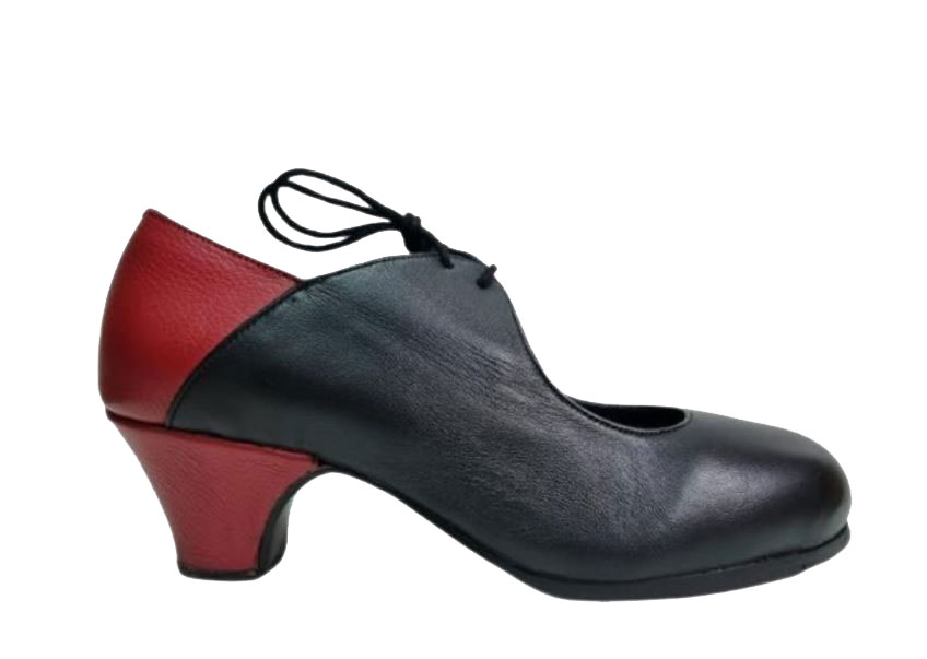 Zapato de Flamenco Semiprofesional en Piel Negra y Roja. Mod. Arte