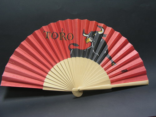 Red Fan with Fierce Bull