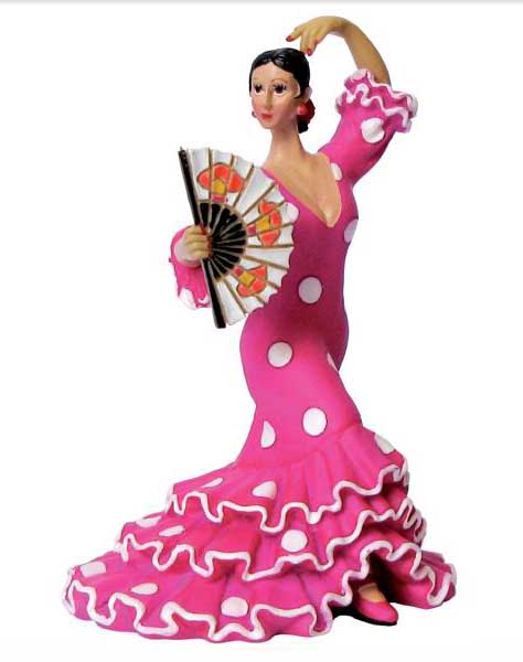 Flamenco Dancer Matt Costume in Fuchsia with Dots and Fan. 17cm