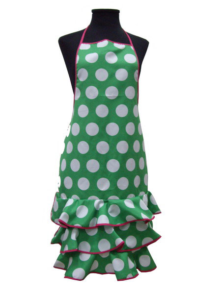 Green Flamenco Apron with White Dots