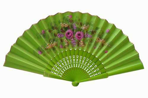 Pistachio green hand painted fan with golden rim. ref. 150