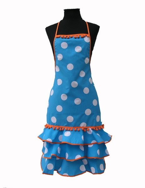 Turquoise Flamenco Apron with White Dots and ''Madroños''