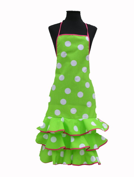 Pistachio Green Flamenco Apron with White Dots