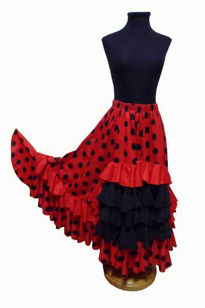 Falda Roja Lunar Negro con 5 volantes