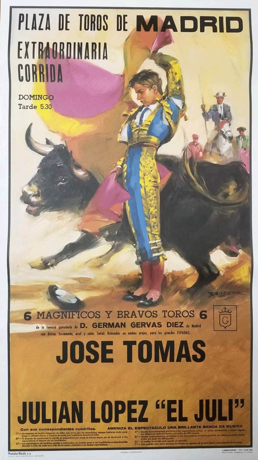 闘牛ポスター. 闘牛士: Jose Tomas y Julian López "El Juli"