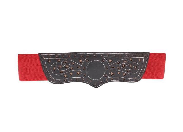 Red Stretchable Campero Belt For Women With Backstitched and Openwork Leather