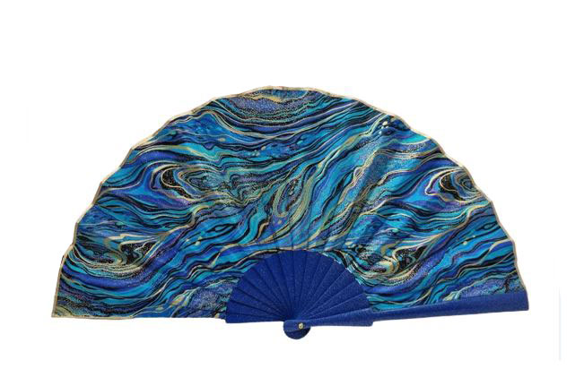 Spanish hand-painted Fan in Blue, Purple, Black and Golden Tones